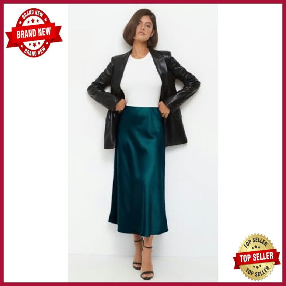 High Waist Satin Midi Skirt Elastic Summer Casual Women's - Picture 3 of 6